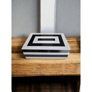 New Modern Inlaid Resin Black and White Striped Design Storage Jewelry Box 6"x8"